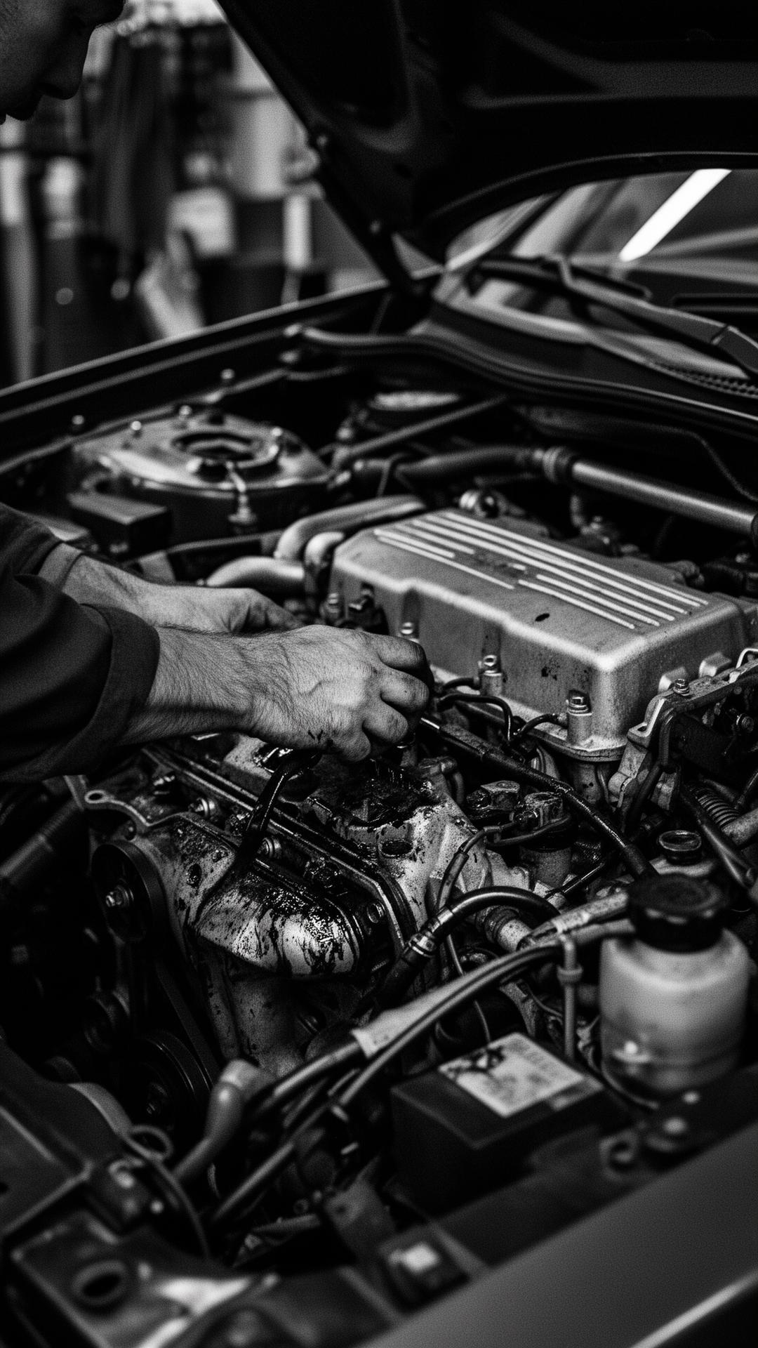 Mechanic working on an engine bay
